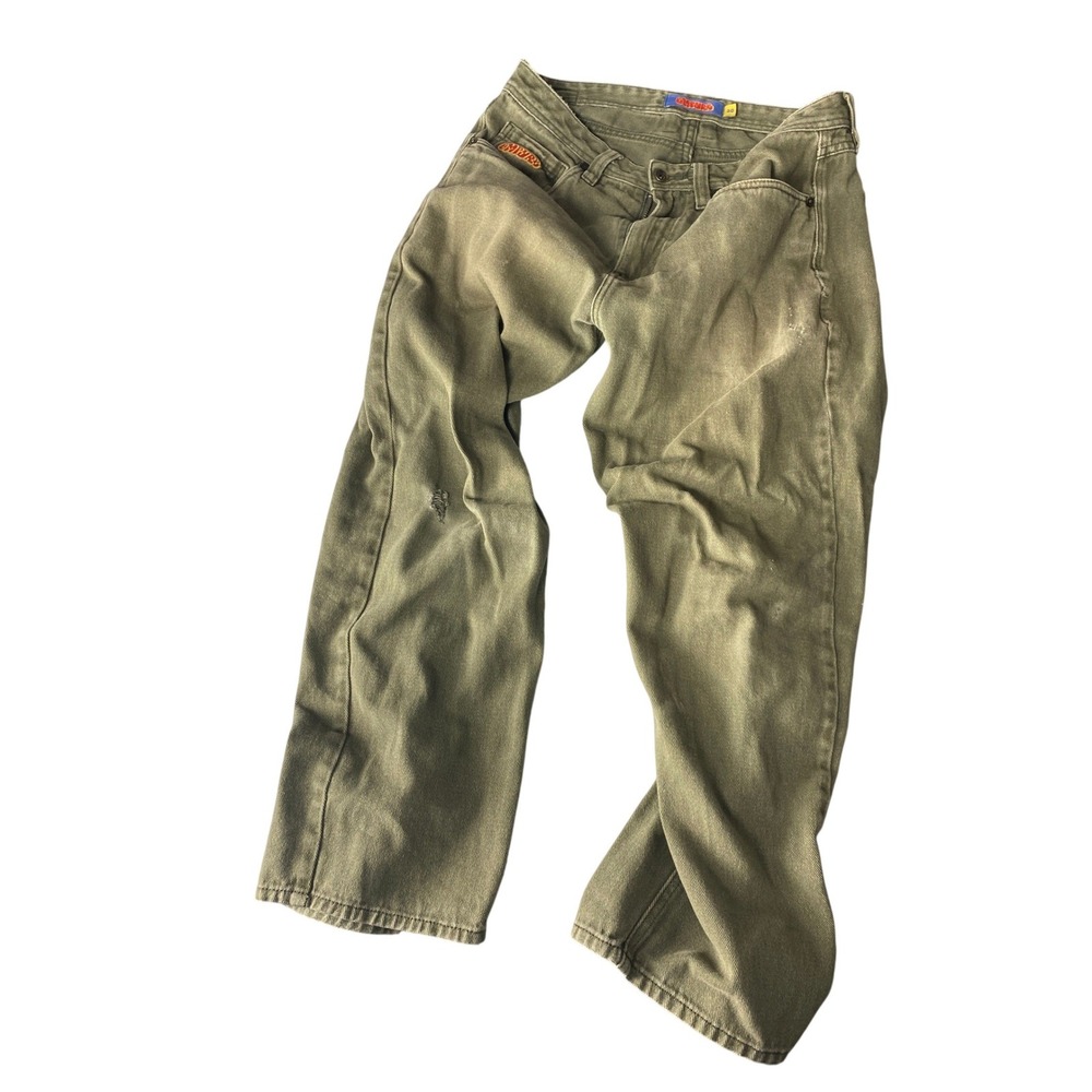 EMRTUBO Skate Jeans Olive Green Denim Pants Men's‎ Size 30x31 Distressed